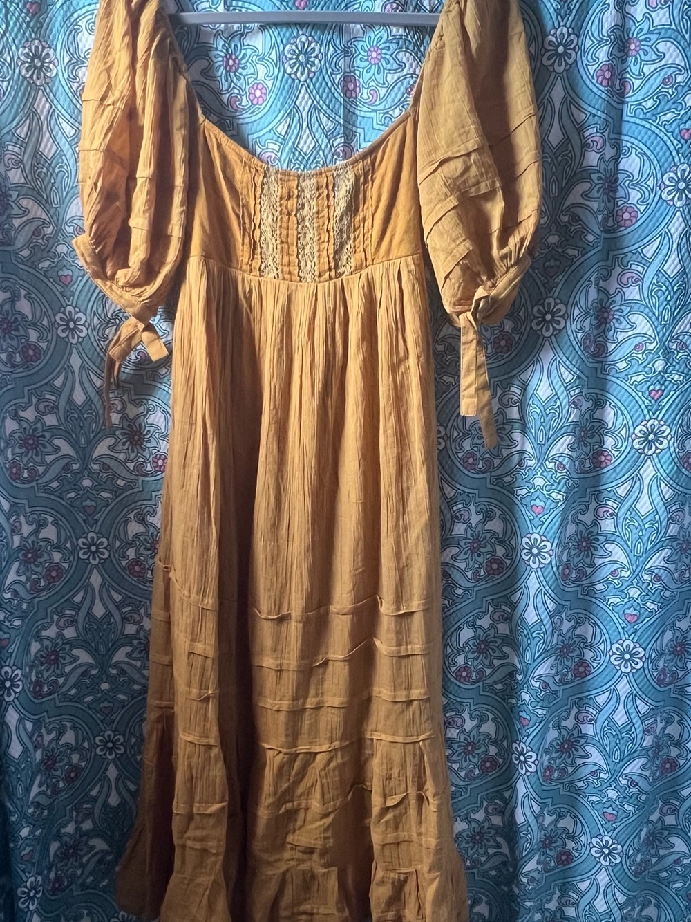 Free People Mustard Tiered Maxi Dress with Puff Detail - Picture 1 of 6